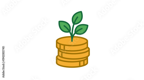 Financial growth concept with coins and green plant sprout