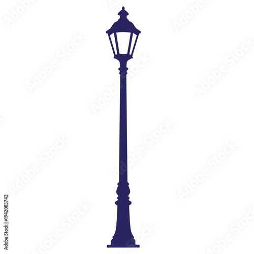 Silhouette of a classic outdoor lamp post standing alone in the night  street lighting fixture
