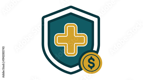 Health insurance icon with medical cross shield and dollar coin