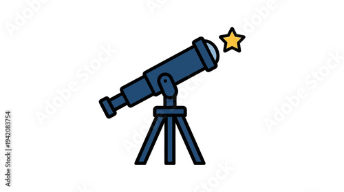 Telescope icon with star for astronomy and stargazing concept
