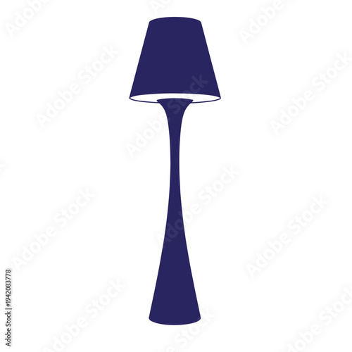 Simple dark blue table lamp with conical shade on white background