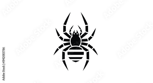 A stark black silhouette icon of a spider, featuring eight segmented legs and a striped abdomen, is centered on a clean white background.