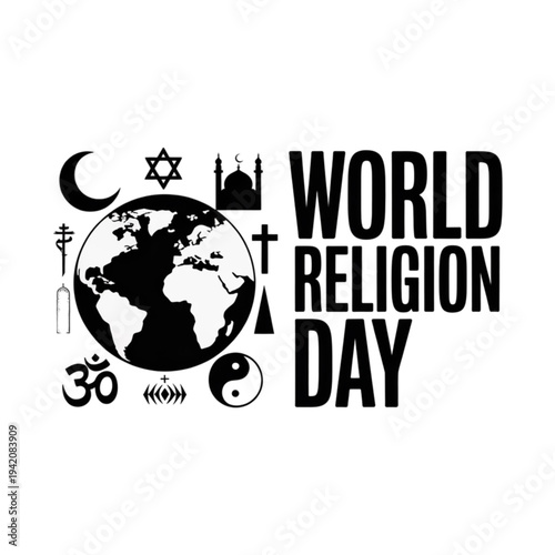 World Religion Day Symbols and Globe.