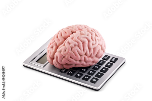 Tableau sur toile Human brain on calculator isolated on white background with clipping path