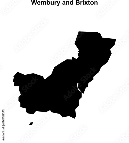 Wembury and Brixton (England) blank outline map