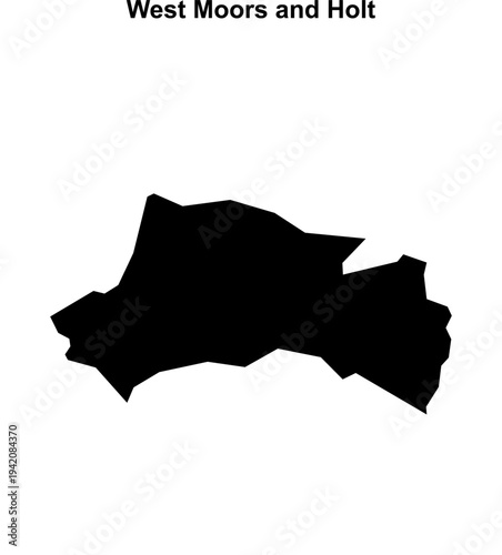 West Moors and Holt (England) blank outline map