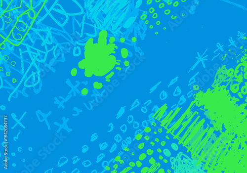 Abstract blue and green textured background with playful patterns  