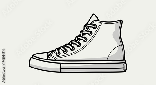 Minimalist Outline Drawing of a High-Top Sneaker Shoe in Bright Studio