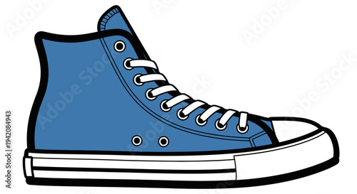 Stylish Blue High-Top Sneaker Shoe with White Laces in Bright Studio