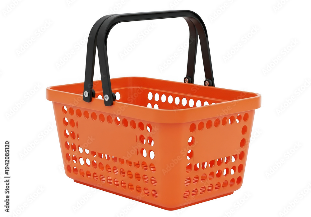 Fototapeta premium Vibrant orange shopping basket with black handles isolated on transparent background