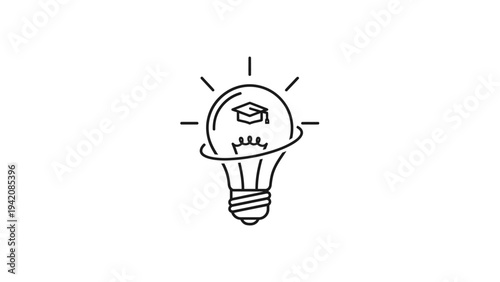 Light bulb icon featuring a graduation cap inside, symbolizing bright educational ideas, smart learning, and knowledge concept.
