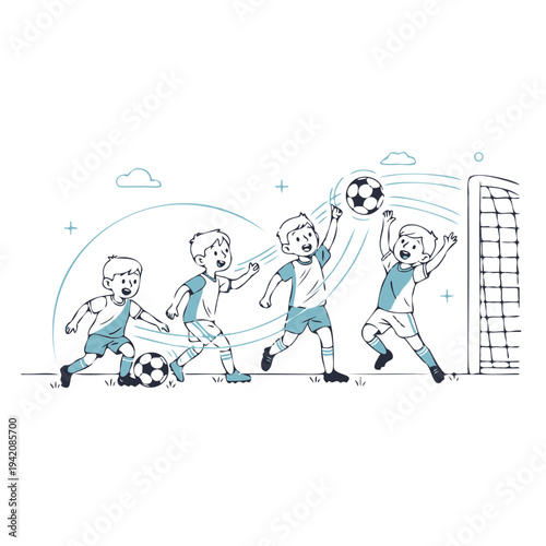 boys playing soccer and having fun vector design, sport, vector, player, ball, football, soccer, athlete, illustration, cartoon, game, running, sports, baseball, action, people, team, silhouette