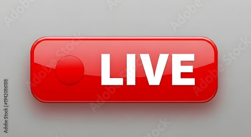 Vibrant red glossy live stream button icon for online broadcasting and realtime digital interface applications