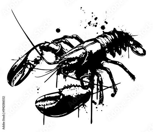 Detailed lobster vector graphic with messy ink drops and urban street art style