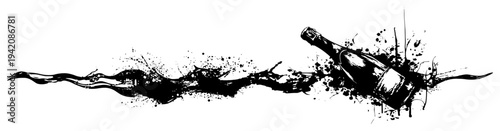 Wine bottle horizontal divider with liquid splashes and messy black ink splatter design