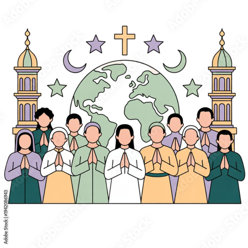 Diverse Group of People Praying Together Globally.