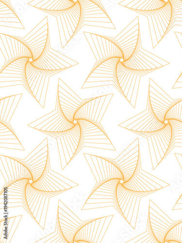 geometric seamless pattern with golden fractal stars and thin spiral lines on white background hand drawn luxury style