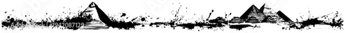 Ancient Egyptian pyramids landscape border in artistic black ink splatter grunge style