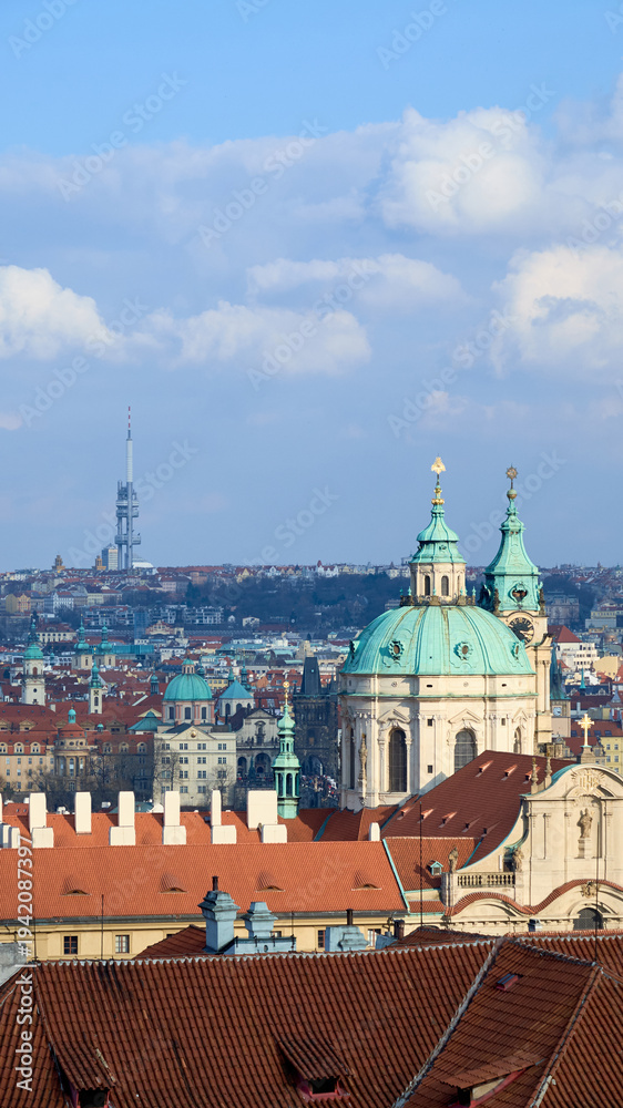 custom made wallpaper toronto digitalSt Nicholas Church in Mala Strana with Žižkov TV Tower and red rooftops