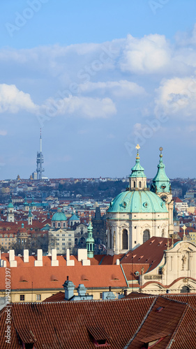 Wallpaper Mural St Nicholas Church in Mala Strana with Žižkov TV Tower and red rooftops Torontodigital.ca
