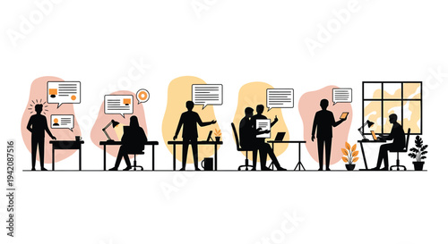 Set of 7 office workers vector silhouettes