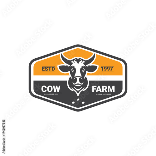 Cow Logo Design Farm Vector Classic Cow, Cow Logo Design Template