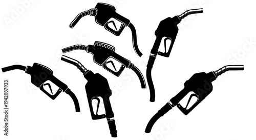 Black silhouettes of fueling nozzles for diesel and gasoline pumps.