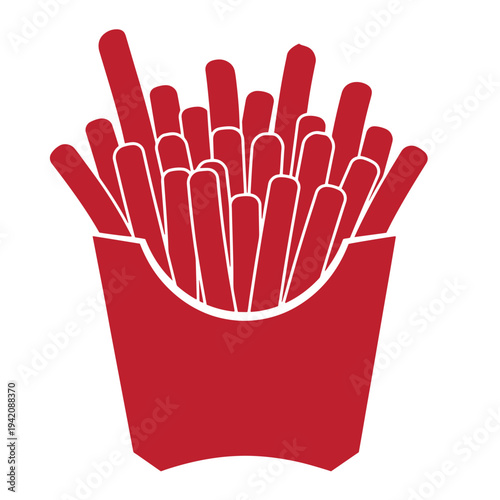Red french fries in a container on white background