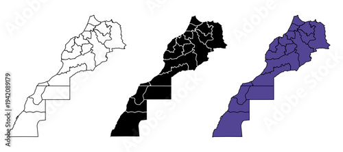 A set of vector maps of Morocco with prefecture boundaries in three styles
