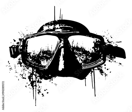 Scuba diving mask goggles with grunge ink splashes