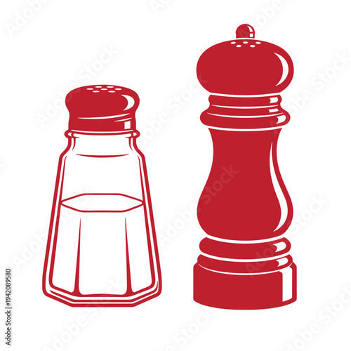 red salt and pepper shakers on white background