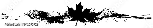 Artistic maple leaf banner design with expressive black ink splatters and drips