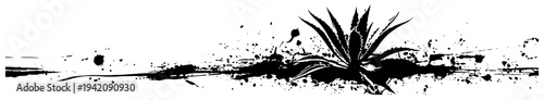 Minimalist agave succulent plant illustration on a banner with artistic ink splatters