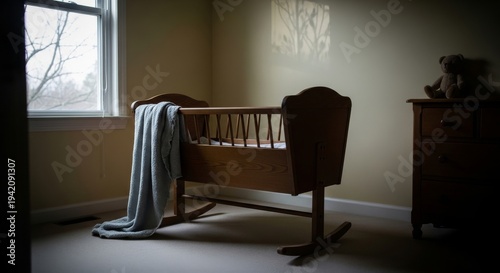 Empty Wooden Cradle Awaiting a Child