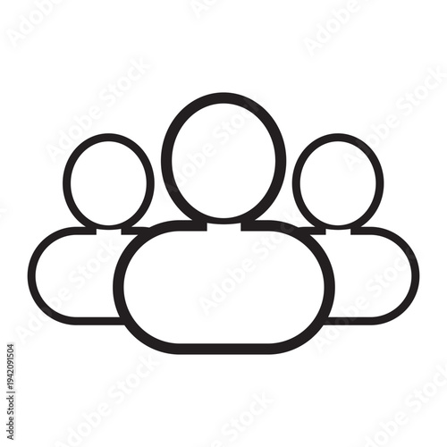 Isolated Group of People Outline Icon. Stylized Three Human Figures for Teamwork, Community and Collaboration Design