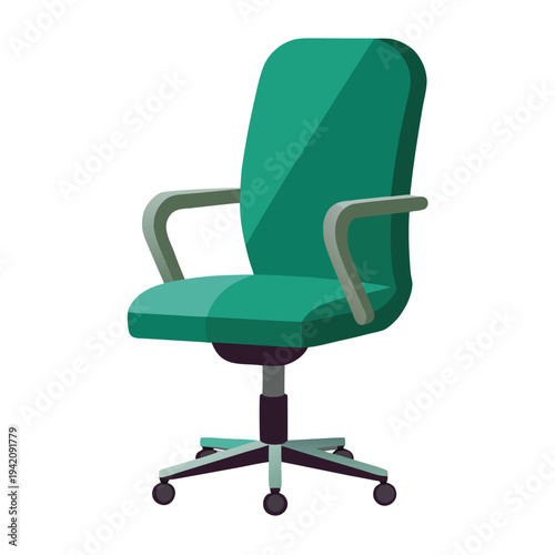 A modern green office chair with comfortable design and adjustable rolling wheels for workspace