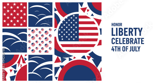 Set of 9 patriotic icons vector, 4th of July, American flag