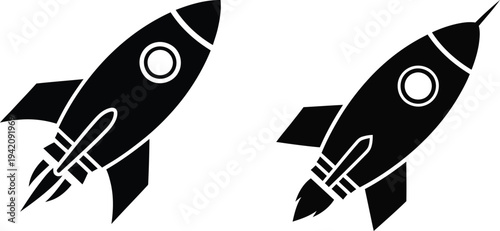 Silhouette vector rockets illustration black and white spacecraft designs