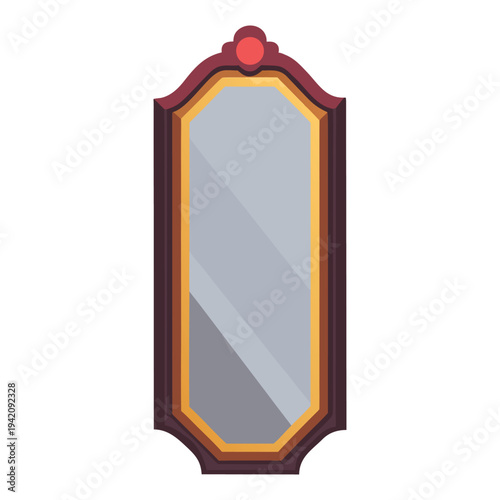 Vintage ornate mirror illustration with a decorative wooden frame and elegant golden accents