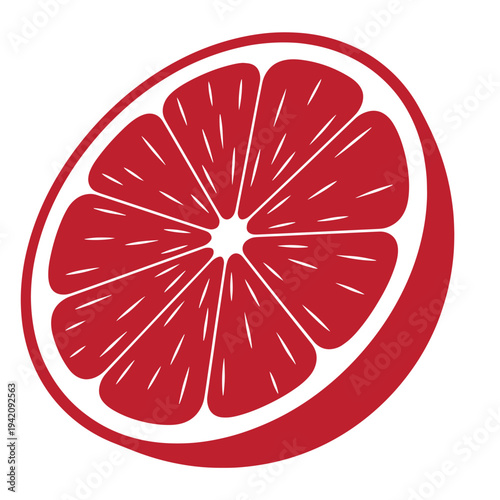 Grapefruit slice icon cut in half with red flesh and white background for food and nutrition concepts