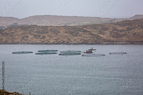 Schilderij op canvas Aquaculture fish farm cages in Clifden Bay Connemara Ireland