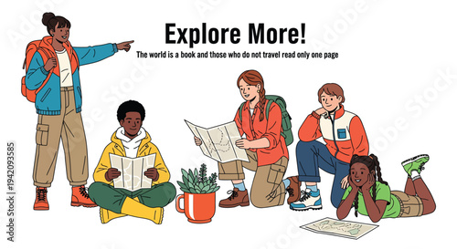 Vector illustration of diverse people exploring with maps