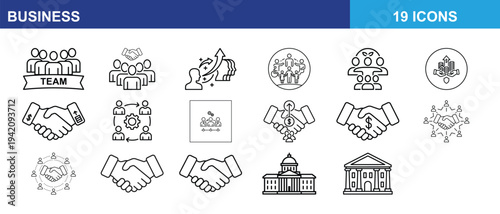 Illustrative icons depicting various business and environmental collaboration themes Vector