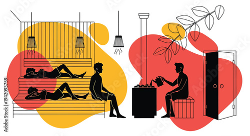 Vector illustration of people in wellness and self-care settings