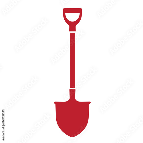 Red shovel icon with handle and blade on white background for digging and gardening purposes