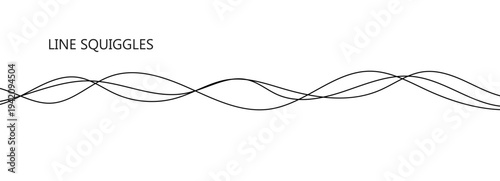 Continuous curve cable line, curvy squiggle and wavy long loop with a thin graphic icon for a white swirl on black. Abstract organic sketch of a chaotic spring or simple tangle, drawn as.