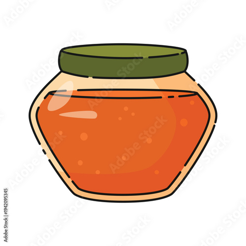 Jar with a lid dark orange honey, natural sweet product. Beekeeping