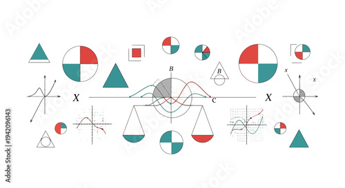 Colorful math symbols and shapes for Pi Day or Math Day celebration in education and business settings with a template design
