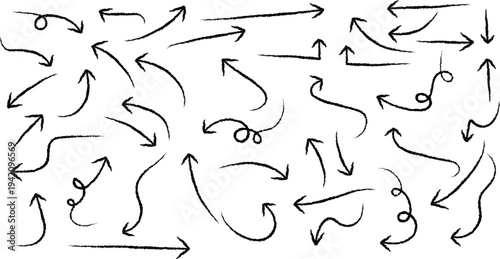 Vector arrow symbols and directional icons in a chaotic pattern for design and navigation