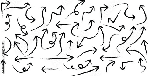 Vector arrow symbols and directional icons in a chaotic pattern for design and navigation concepts